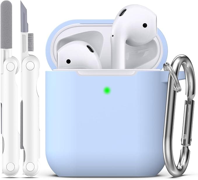 R-fun Compatible with AirPods 2nd Generation 2019 Case, 1 Gen 2016 Case with Cleaning Kit and Keychain, Soft Silicone Protective Case for Apple AirPods Case, Sky Blue - Image 1