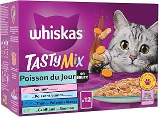 générique WHISKAS – Pâtée Savoureuse en Sauce, Saveurs Saumon et Poisson Blanc, Texture Fondante (12 Sachets) - Le Lot De 3