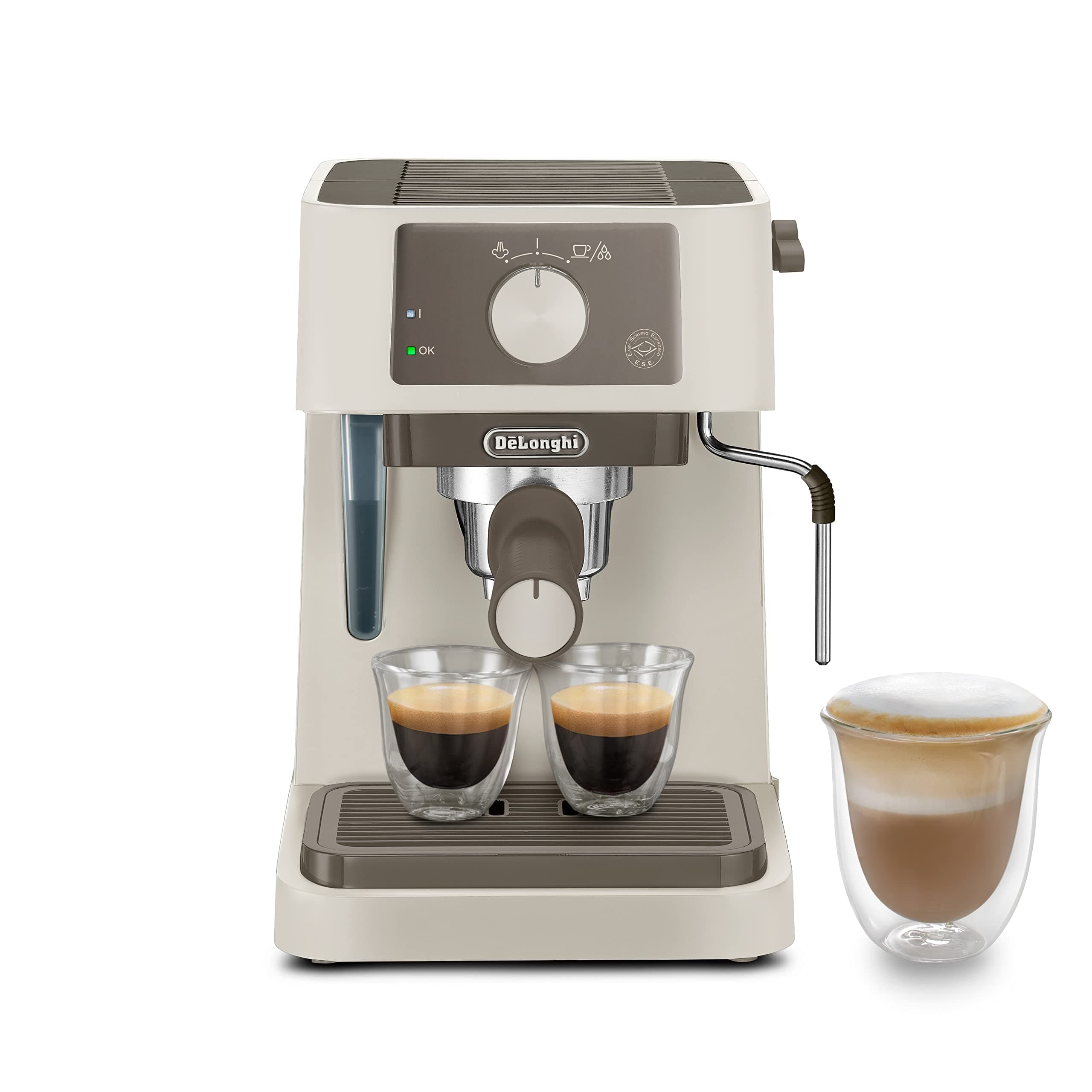De'Longhi Stilosa EC235.CR Manual Coffee Maker, Cappuccino System, Coffee Powder or E.S.E Capsules, 1 Litre Tank, 1100 W, Stainless Steel Boiler, 1100 W, Cream - Image 1