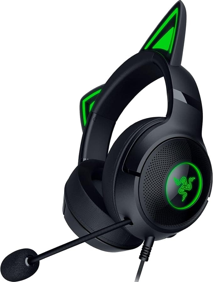 Razer Kraken Kitty V2 Wired RGB Headphones with Cat Ears (Reactive Stream Lighting, HyperClear Cardioid Microphone, 40 mm Triforce Transducers, 7.1 Surround Sound) Black - Image 1