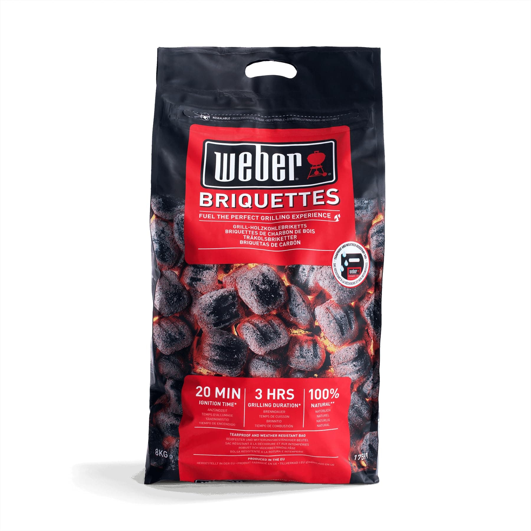 Weber Weber Briquettes (8 kg), for a long and constant combustion, ideal for long grilling of food, 100% natural wood, EU product, sustainably obtained, FSC certified (17591)