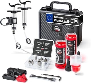 Borgen Pro kit Purge Freins vélos Disque Shimano, Tektro et TRP – Purgeur de Freins avec Instructions, 2× Huile minérale Liquide, Brake Bleed kit, kit Purge Freins