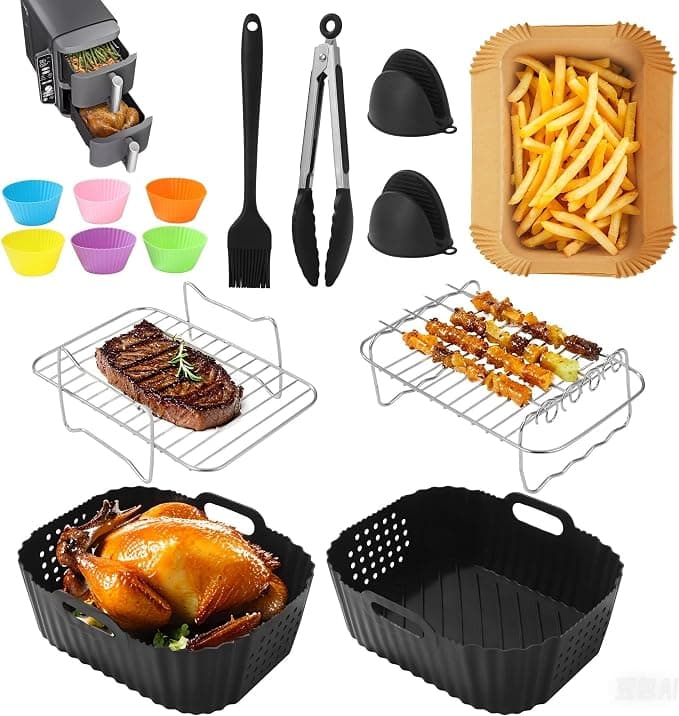 15PCS Air Fryer Mould, Fryer Accessory for Ninja Double Stack SL400EU 9.5 L, Silicone Accessories AF300EU AF400EU, Baking Sheet/Grille/Parchment Paper - Image 1