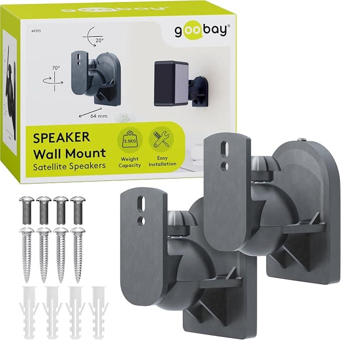 goobay 49393 Universal Speaker Wall Mount, Swivel/Tilt for Speakers up to 3.5 kg/Sonos One, Bose, Echo Dot 4, Homepod Mini/Black