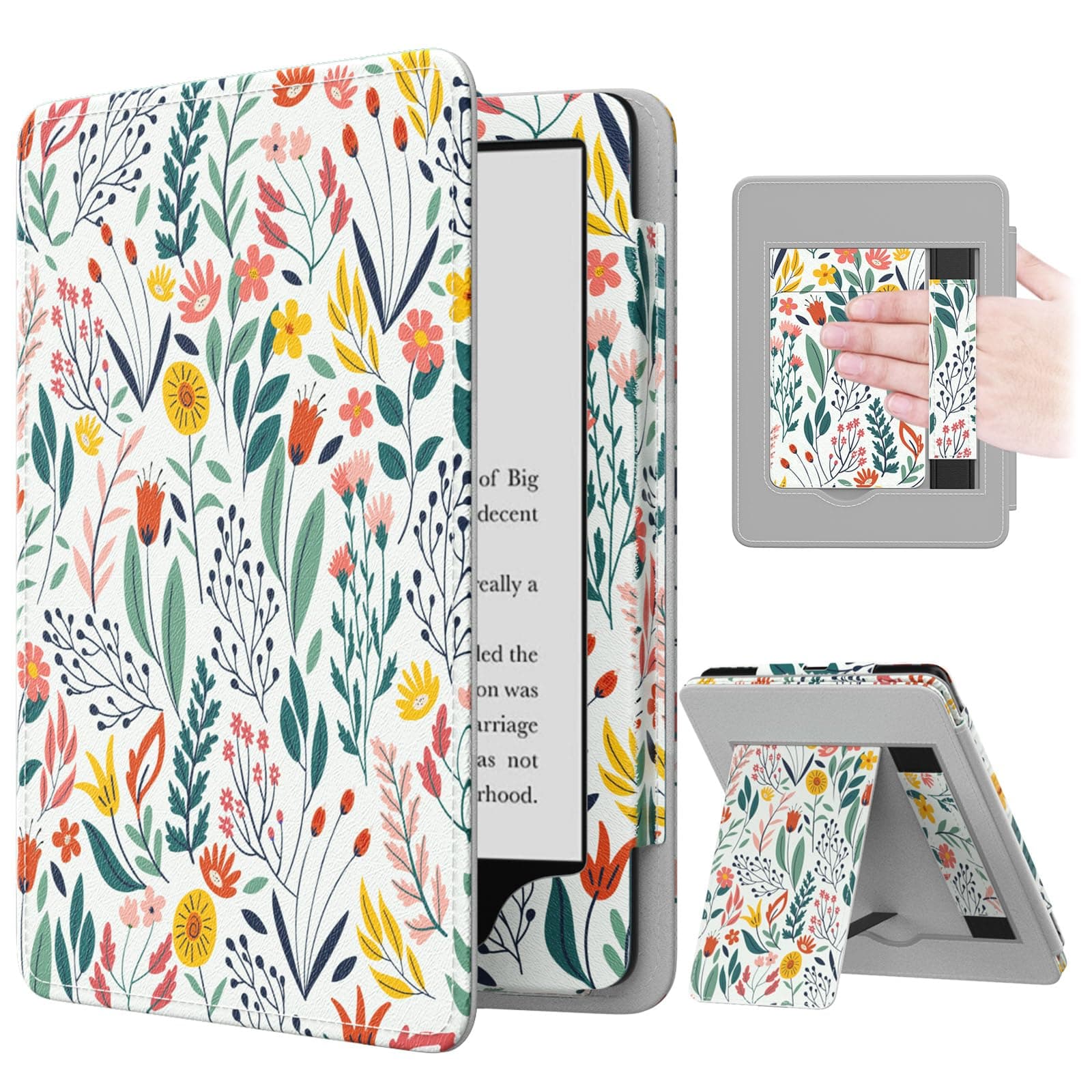 MoKo Étui Compatible avec 7"/6,8 Pouces Kindle Paperwhite(12e Gén. 2024/11e Gén. 2021), Coque de Protection avec Dragonne, Auto Réveil/Veille pour Kindle Paperwhite Édition Signature, Fleur - Image 1