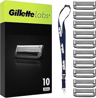 Gillette Labs Lot De 10 Recharges De Rasoir Pour Hommes, AUTHENTIQUES, A 5 Meilleures Lames De La Marque, Barre Exfoliante Pour Un Rasage Doux Et Efficace, Compatibles Avec Les Manches GilletteLabs