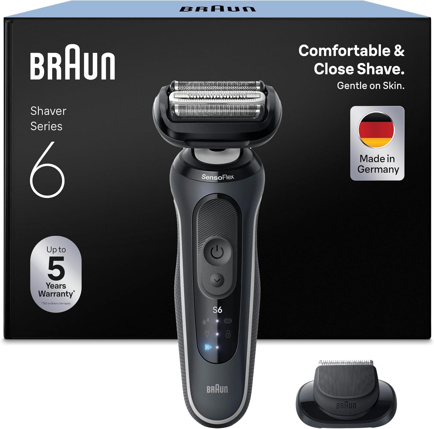 Braun Rasoir Electrique Homme Series 6 62-G1200SI Gris, Etanche, Lames Flexibles Pour Raser Doucement La Barbe et Le Visage, 2 Modes De Rasage, Tondeuse De Précision, Coffret Avec Brosse De Nettoyage - Image 1