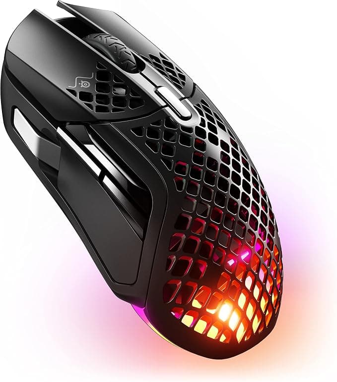 SteelSeries Aerox 5 Wireless Holey Gaming Mouse RGB Ultra Light Water Resistant 9 Buttons Bluetooth 2.4GHz Optical Sensor TrueMove Air 18K DPI (Refurbished) - Image 1
