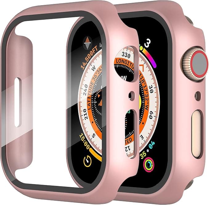 Diruite 2 Pieces Case for Apple Watch SE 3/2/1 /Series 6 5 4 40mm Hard PC Material Ultra Thin Tempered Glass Screen Case, Rose Gold, 40mm - Image 1