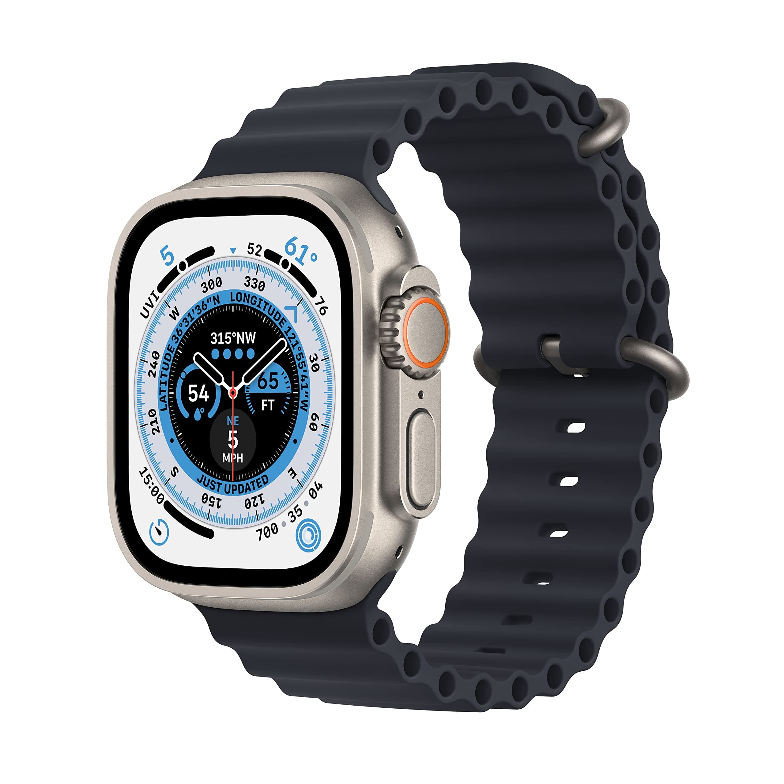 Apple Watch Ultra (GPS + Cellular, 49mm) Titanium Case with Midnight Ocean Strap - One Size (Refurbished)