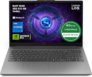 Lenovo LOQ 15IAX9E – Gaming Laptop 15.6 Inches FHD 144Hz (Intel Core i7-12650HX, 16GB RAM, 512GB SSD, NVIDIA RTX 4050 6GB, Windows 11 Home) AZERTY Keyboard – Grey