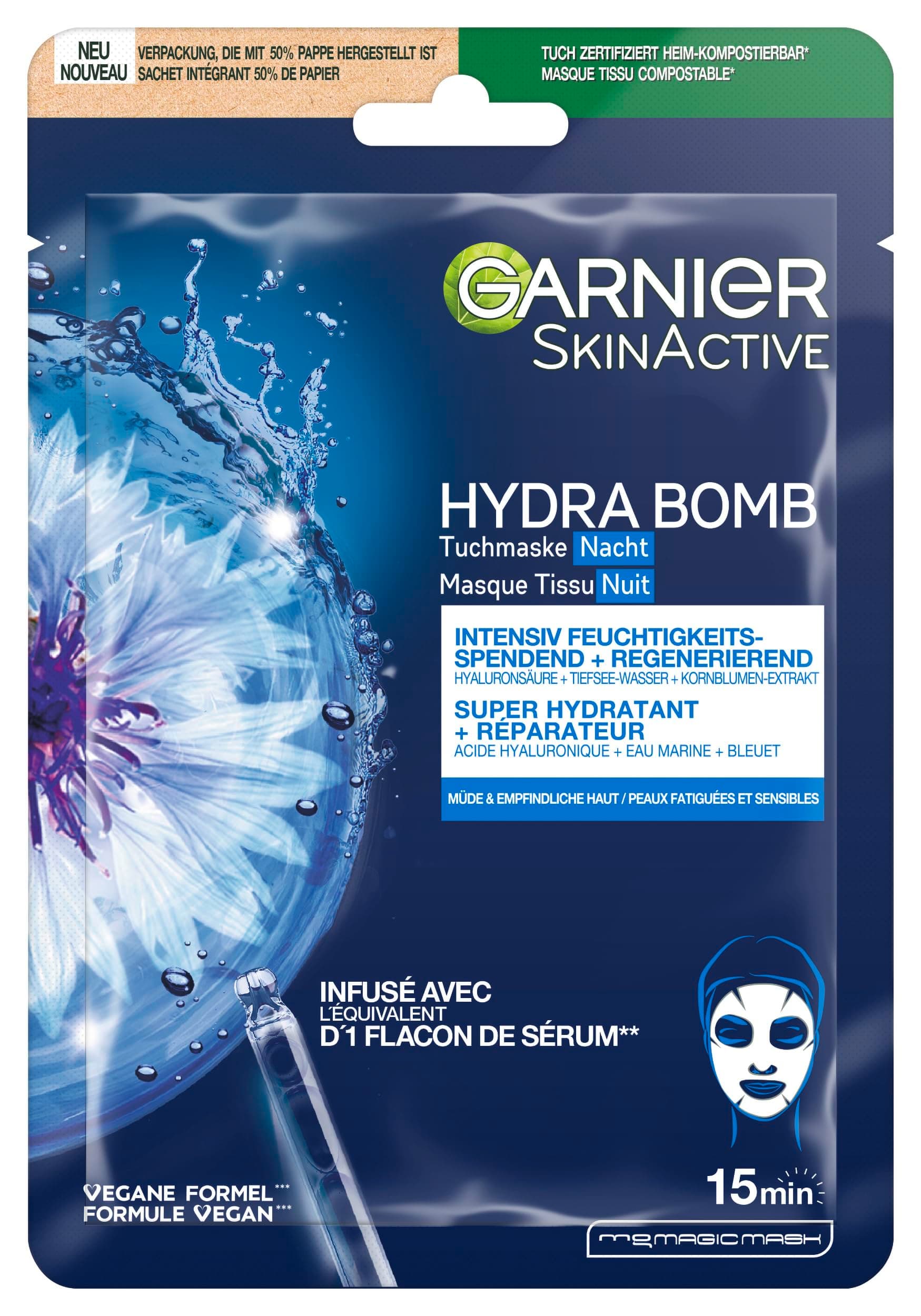 Garnier SkinActive Masque tissu NUIT réparateur Bleuet + Eau marine + Acide hyaluronique - Image 5