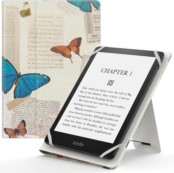 Sony MoKo Universal Case for 6" 6.8" 7" Kindle eReaders Fire Tablet - Kindle/Kobo/Voyaga/Lenovo/Sony Kindle E-Book E-Reader Tablet, PU Case with Adjustable Stand and Hand Strap, Vintage Butterfly