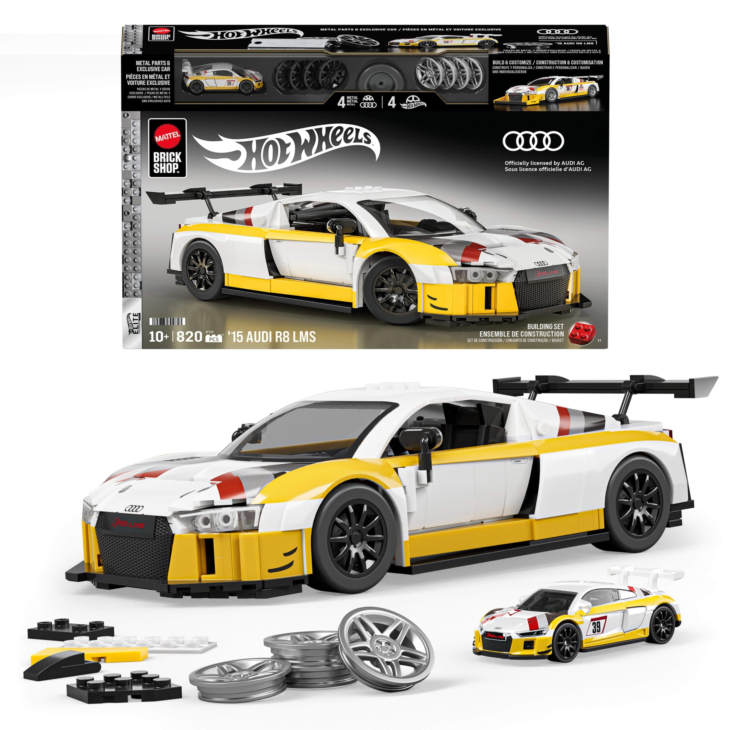 Mattel Mattel Brick Shop Hot Wheels 2015 Audi R8 LMS Elite Series Mattel Brick Shop Construction Set, with 820 Pieces, Realistic Details and Custom Stickers, JFT18