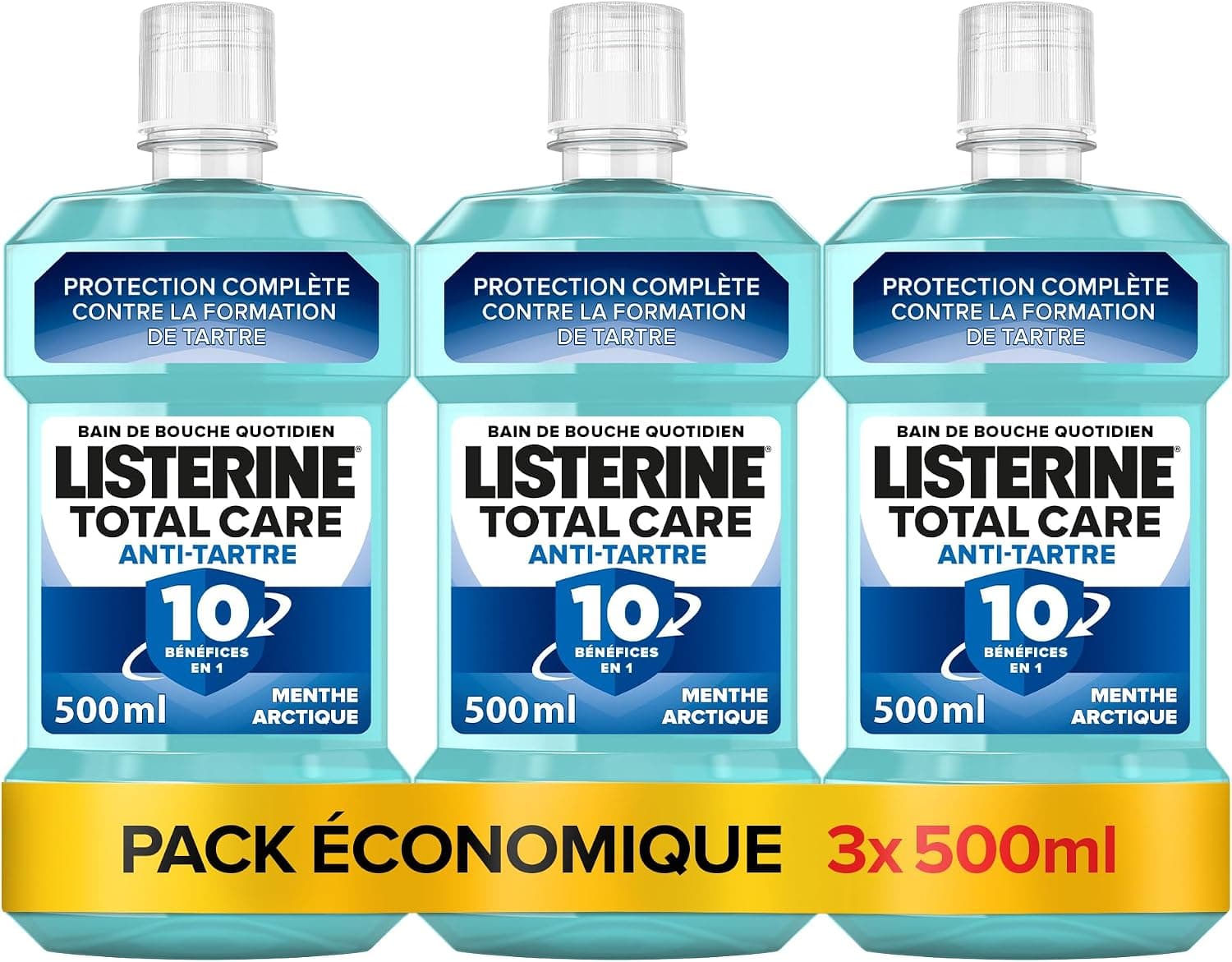 Listerine – Bain de Bouche Total Care Anti-Tartre (lot de 3 bouteilles de 500 ml) – Soin bucco-dentaire contre la formation de tartre – Bain de bouche pour une haleine fraîche durable