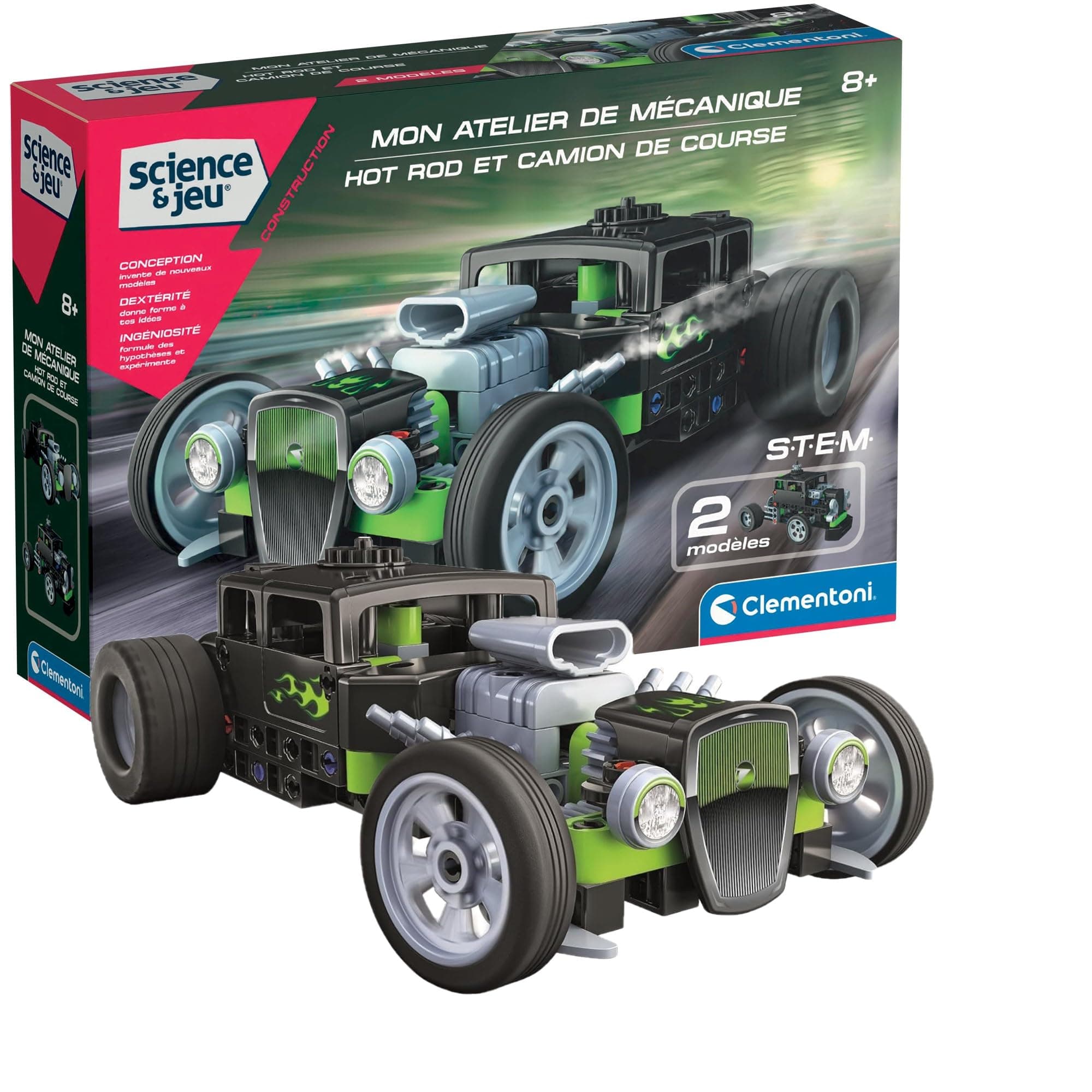 Clementoni - Construction Set for Children 8 years - Hot Rod and Racing Truck - My Mechanical Workshop - Scientific Game - Made in Italy - Image 1