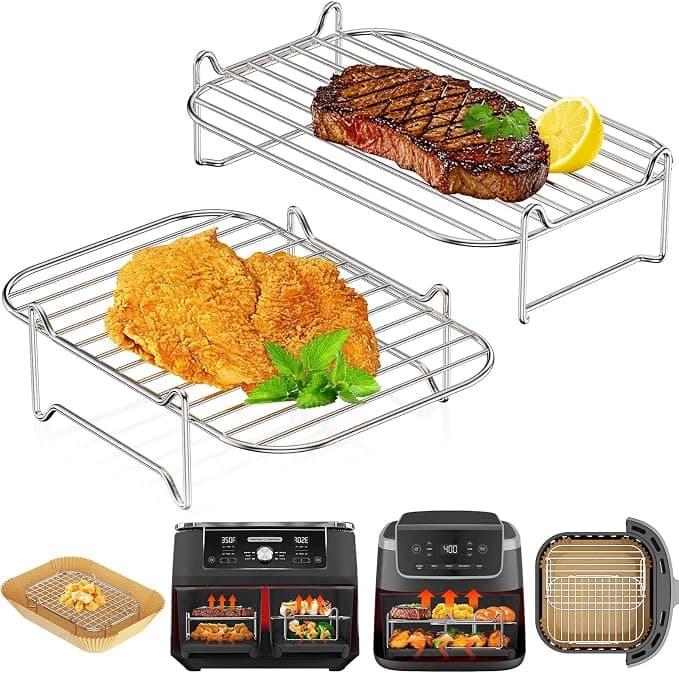 Ninja Air Fryer Grill | HONYAO 2pcs Stackable AirFryer Accessories for Ninja AF300EU AF400EU and Other Dual Fryer 7.6L -10.4L | Food Stainless Steel 304 | Air Fryer Racks - Image 1