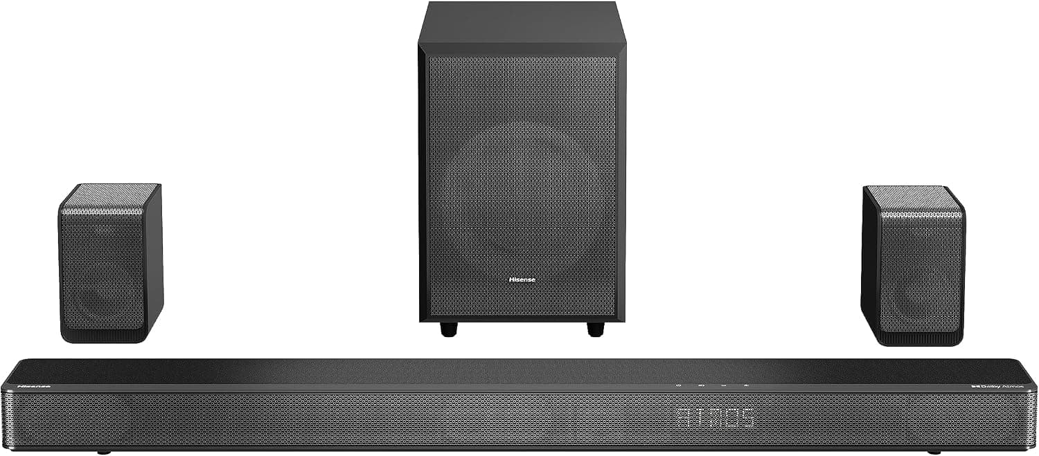 Hisense AX5120G – Barre de Son 5.1.2 Dolby Atmos, 420W, avec Caisson de Basses sans Fil et 2 Enceintes Arrière sans Fil, Son Surround 3D, HDMI eARC, Bluetooth, Modes Audio (Jeu, Film...)