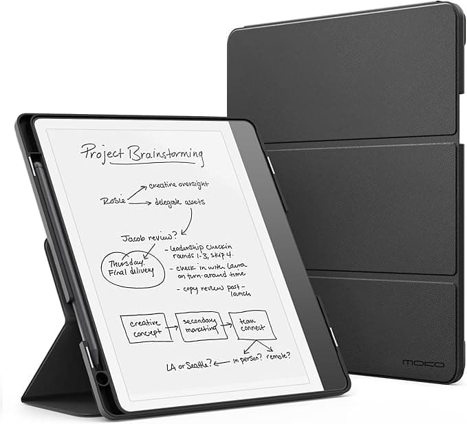 MoKo Stand Case for Kindle Scribe (Model 2024/2022) Premium Leather Case with Pen Holder, Auto Sleep/Wake for 10.2 inch Amazon Kindle Scribe 2024, Black