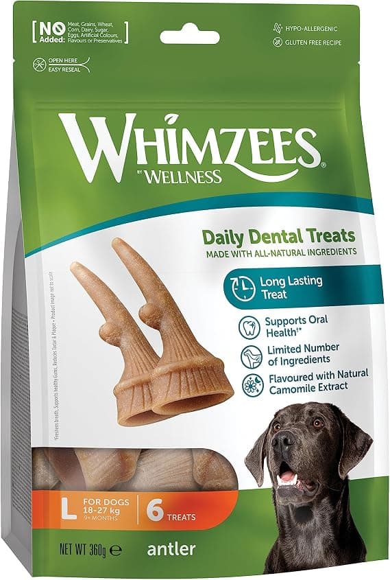 WHIMZEES by Wellness Antler, Antler, Antler Dental Treat with Calming Effects for Large Dogs (18-27 kg), All Natural, Grain Free, 6 Pieces - Image 1