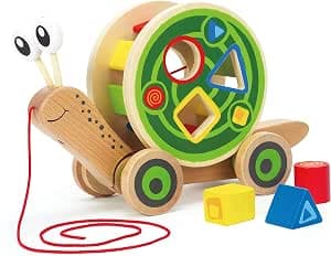 Hape Wooden Snail Toy for 1 Year Old Child - Pull Toy - Exploration, Motor Skills, Learning, Dexterity & Awakening - Toy 1 Year Old - Colourful Shape Toy with Easy to Grasp String