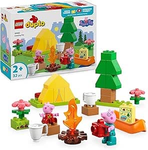 LEGO Duplo Peppa Pig Camping Holidays Montessori Toy for Girls or Boys from 2 Years + Includes Tent, Canoe, Campfire and 2 Figures - Fine Motor Skills and Colour Sorting 10452