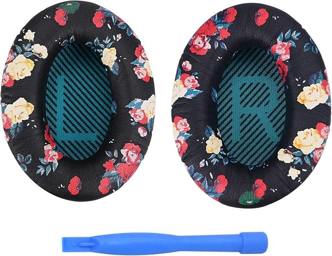 Replacement Ear Pads for Bose QuietComfort 35 (QC35)/Bose Quiet Comfort 35 II (QC35 II) Over-Ear Headphones by MMOBIEL - Protein PU Replacement Headphone Cushion - Flower Print - Image 1
