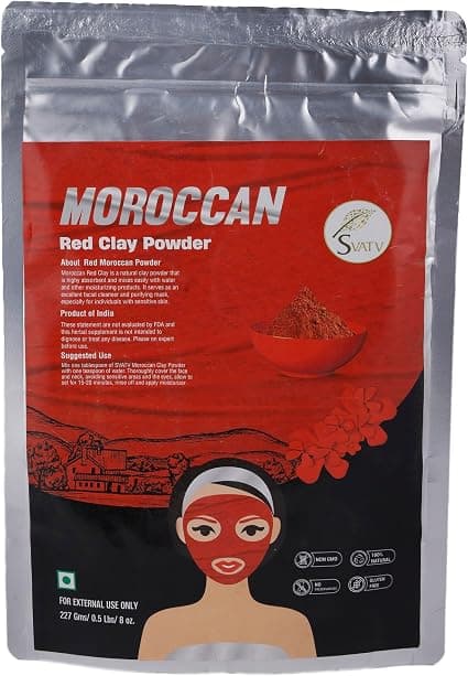 SVATV Moroccan Clay Powder Red L Red Moroccan Clay | Red Clay | For Anti-Aging & Skin Firming | Hair Mask | Facial Scrub | | Detox Skin Care - 227g - Image 1