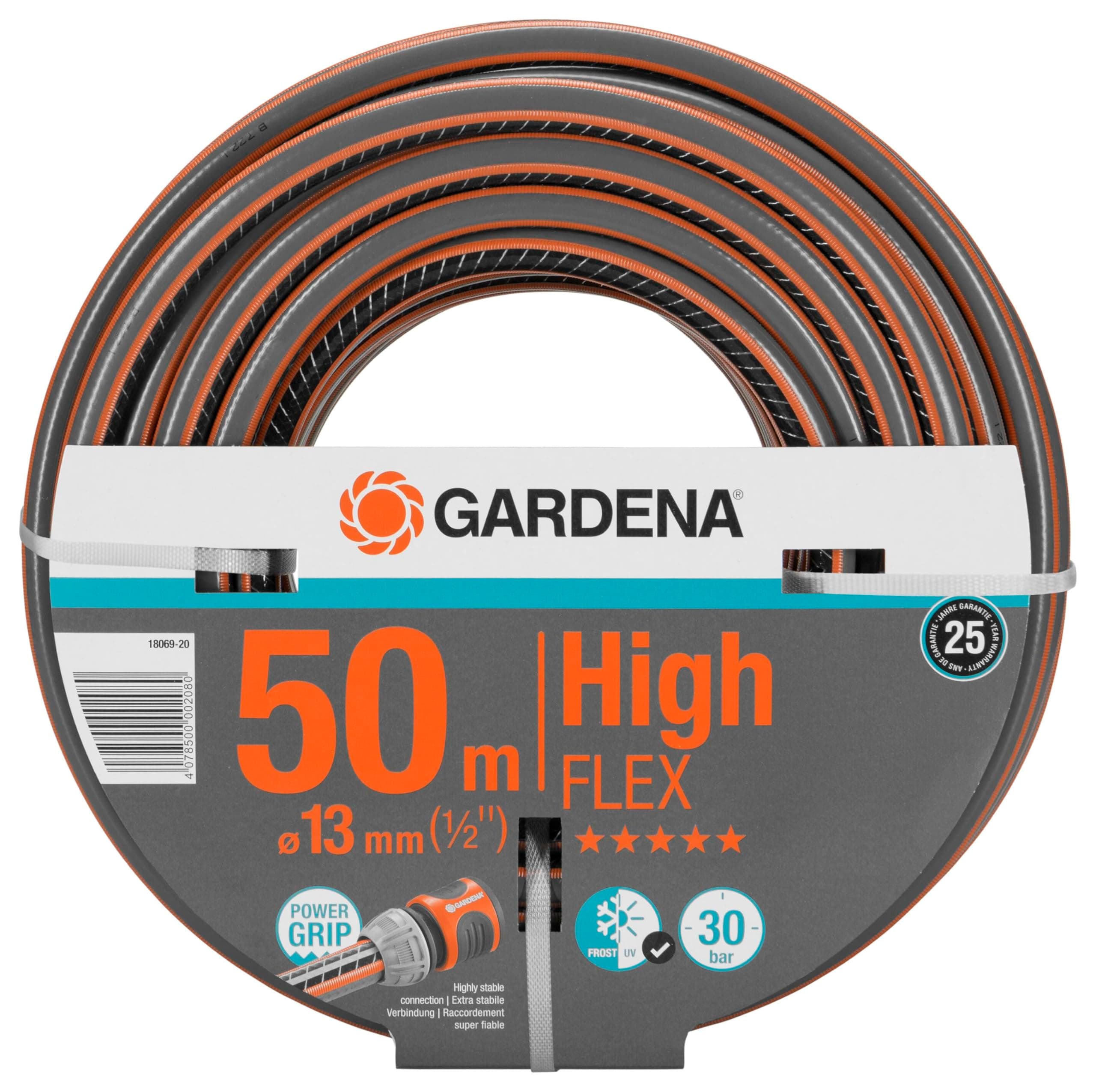 Gardena Gardena Highflex Comfort Hose 13 mm (1/2 Inch), 50 m: Garden Hose with Power Profile, Pressure 30 Bar, Dimensional Stable, UV-Resistant, Packed (18069-20)