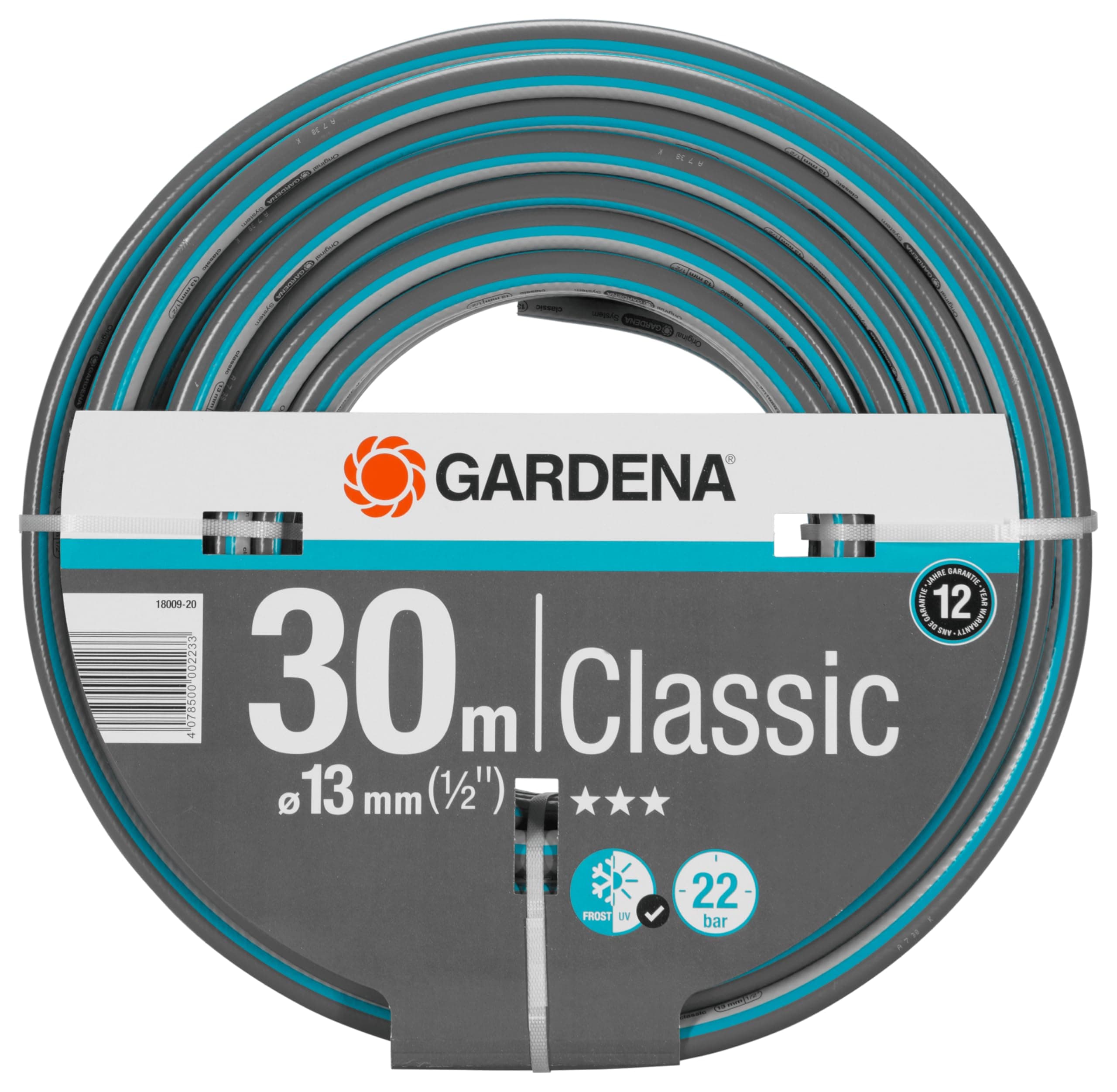 Gardena Gardena Classic hose 13 mm (1/2 inch), 30 m: universal garden hose made of robust cross fabric, 22 bar print, impressive and UV resistant (18009-20)