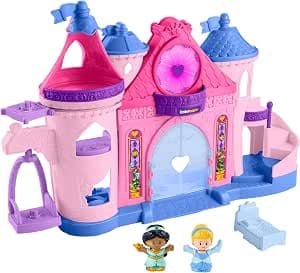 Fisher-Price Disney Princess Little People Castle Magic Lights and Dance Musical Toy with Cinderella and Jasmine Figurines, for Toddlers from 18 Months to 5 Years, HND55
