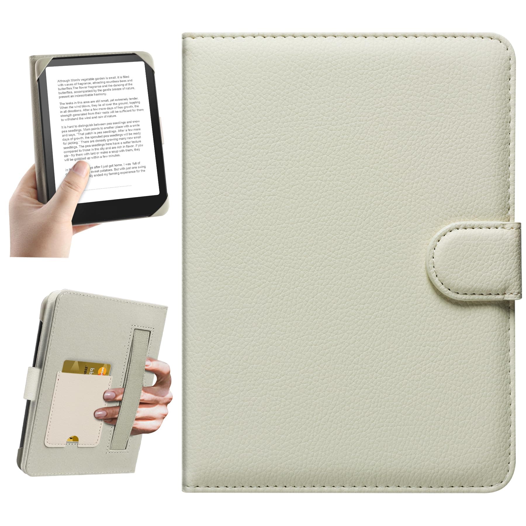 HoYiXi Universal Case for 6 Inch Paperwhite / 6 Inch Kindle 2025 & 2019 Compatible with Kobo/Voyaga/Pocketbook/Tolino eReader, Protective Case for 6 Inch eReader with Integrated Card Holder, Rice - Image 1