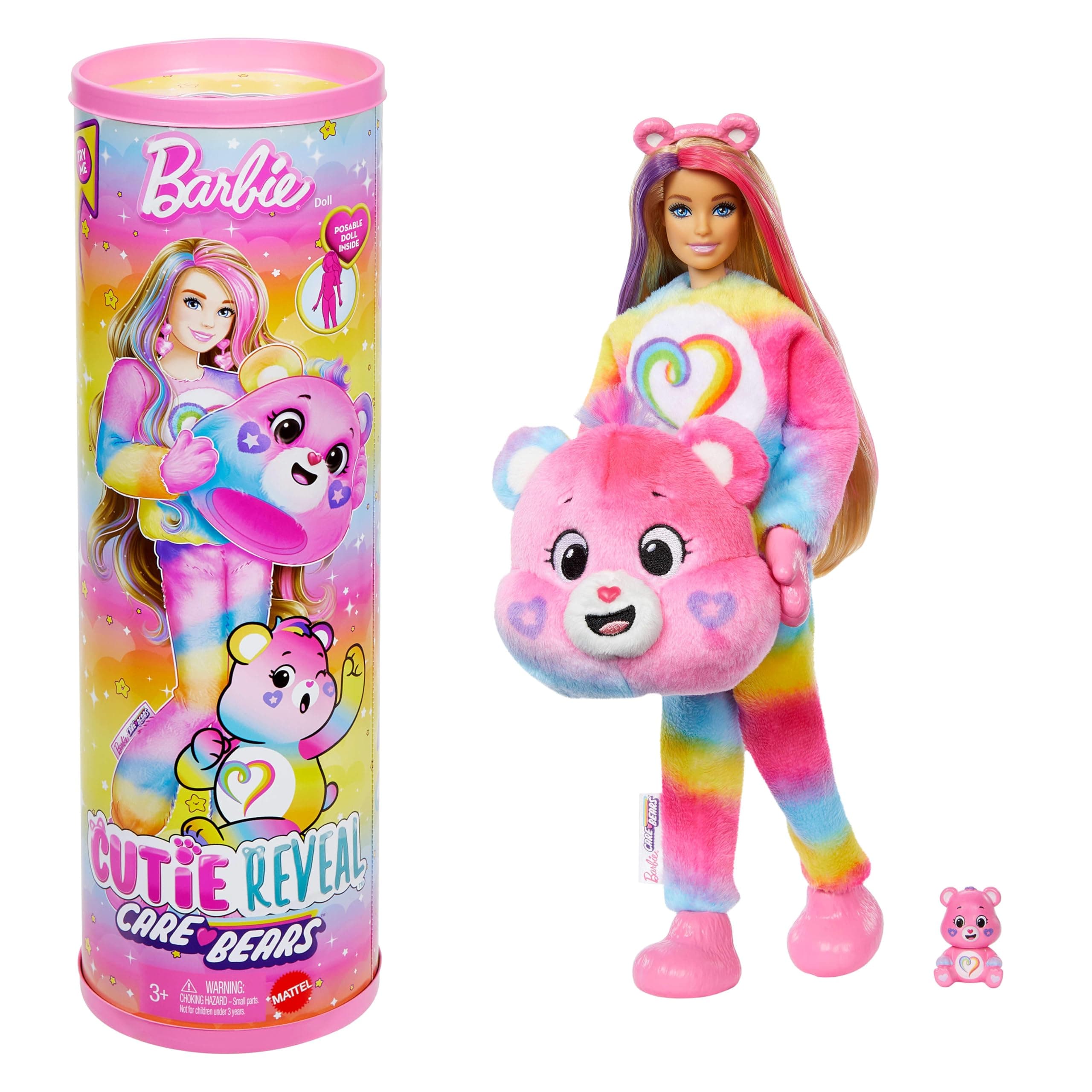 Barbie Barbie Barbie Cutie Reveal Caring Bear Doll, with Toutensemblance and 10 Surprises Including Colour Changing and Mini Bear, JFV60