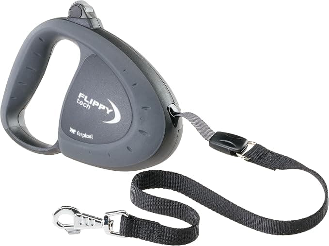 Ferplast Flippy Tech Retractable Dog Lead, Lead for Large Dogs up to 50 kg, Extendable Strap Max 5 m, Single Locking and Unlocking Button, Black - Image 1