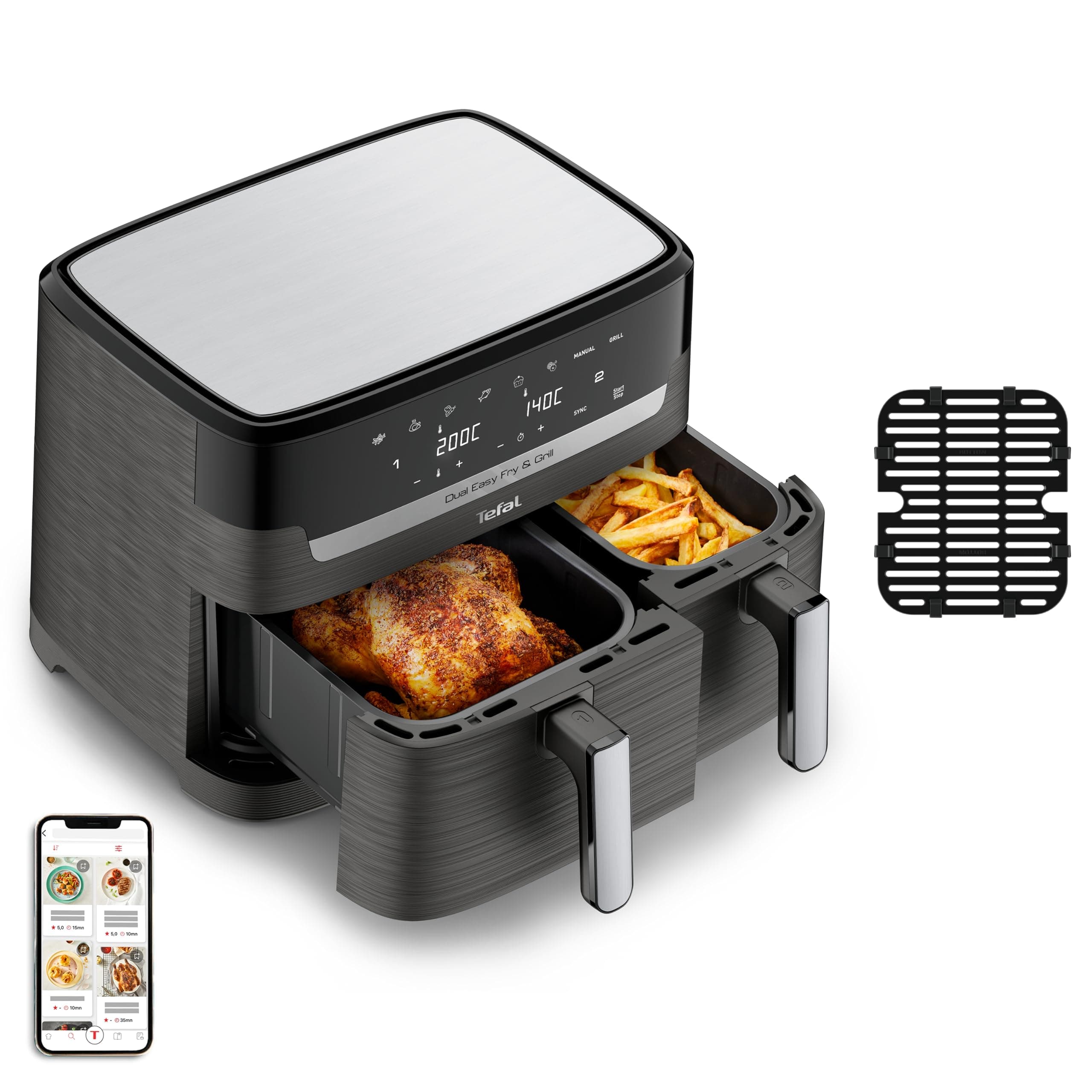 Tefal Dual Easy Fry & Grill EY905B Doppel 8,3 l Eigenst?ndig 2700 W Hei?luftfritteuse Grau (EY905B) - Image 2