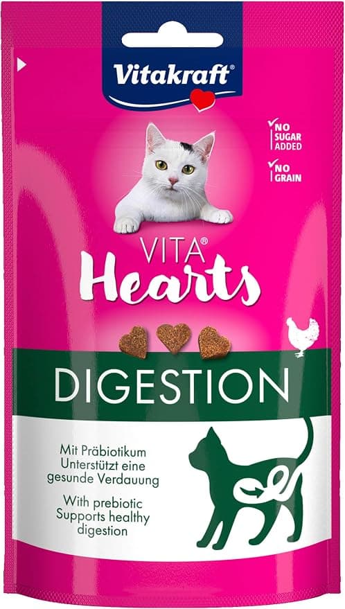 Vitakraft Vita Hearts Digestion Soft Cat Snack for Healthy Digestion Chicken (1x 40g) - Image 1