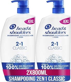 Head & Shoulders Classic 2 en 1 Shampoing Antipelliculaire, Tous Types de Cheveux, Pompe 2x800ml. Jusqu'à 100% des Pellicules Éliminées, Cliniquement Prouvé. Usage Quotidien. Rafraîchissant