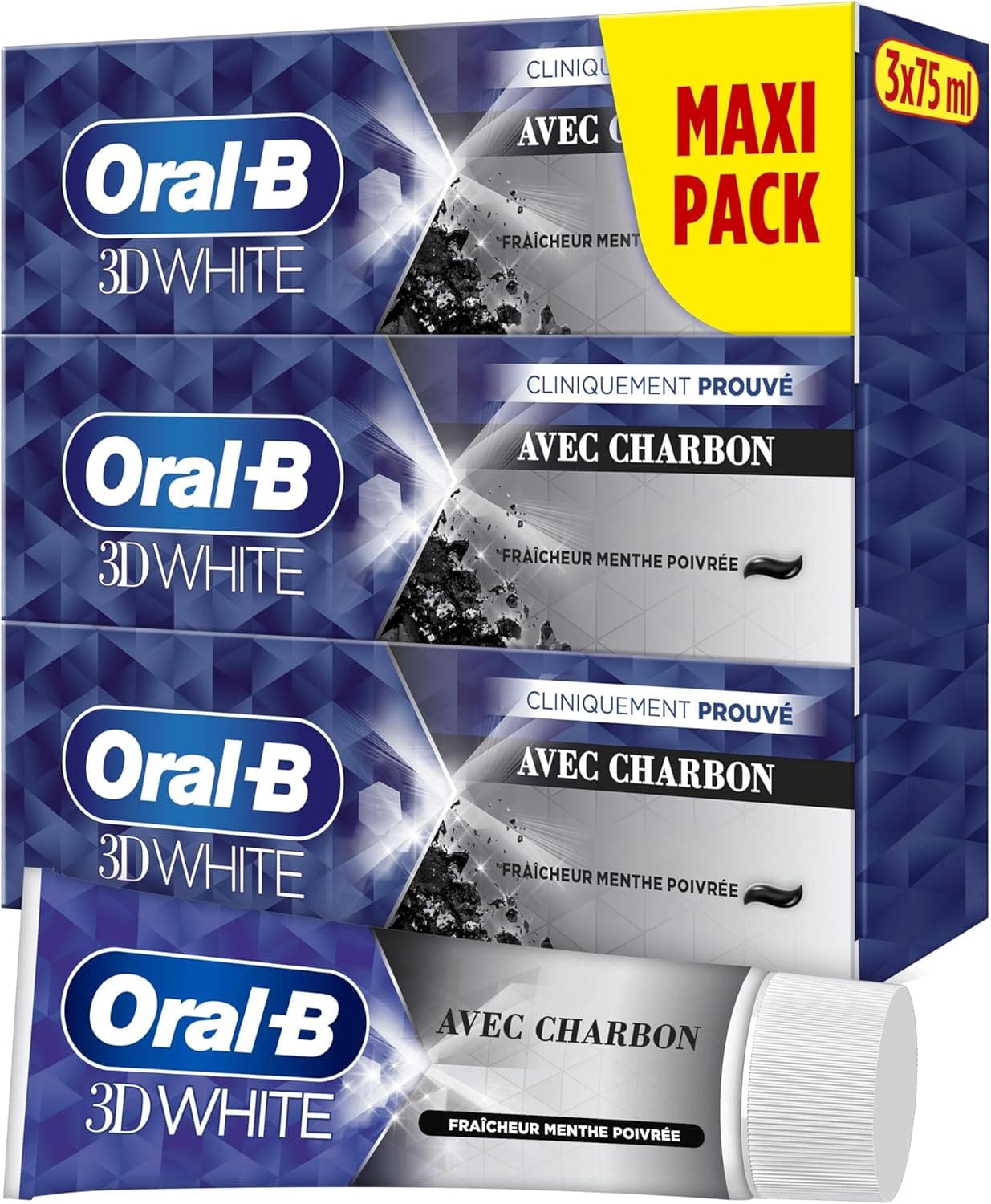 Oral-B Oral-B Dentifrice Charbon 3D White Pour Effet Blancheur Dès Le Premier Brossage Des Dents, Pack De 3 x 75ml
