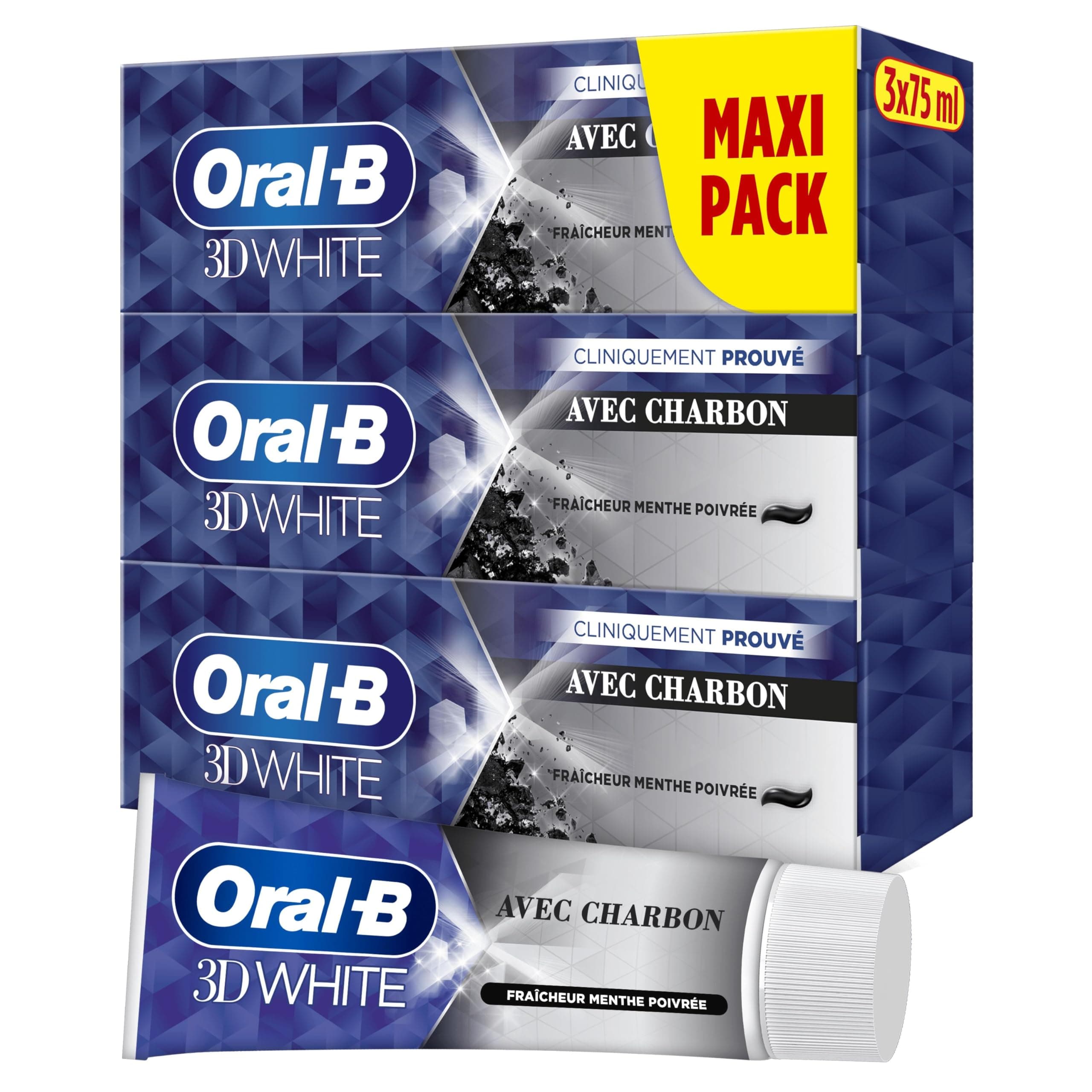 Oral-B Dentifrice Charbon 3D White Pour Effet Blancheur Dès Le Premier Brossage Des Dents, Pack De 3 x 75ml - Image 9