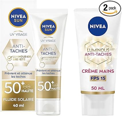 NIVEA NIVEA SUN Luminous 630 SPF 50+ UV Face Fluid (1 x 40 ml), Sun Protection for Sensitive Skin + Nivea Luminous 630® Anti-Pigment Spot Hand Cream (1 x 50 ml),
