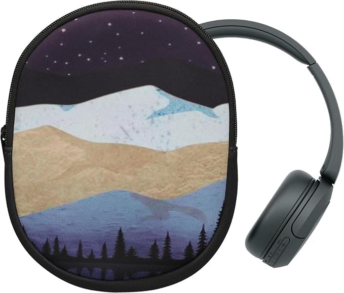 kwmobile Case Compatible with Sony WH-CH520 / WH-CH510 / MDR-ZX110 Soft Neoprene Protective Case for Headphones 21.5 x 16 cm White / Light Brown / Dark Blue - Image 1