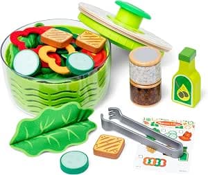 Melissa & Doug - Salad Spinner Set 28 Pieces - Kitchen Accessories - Imitation Game - Wooden Toy - Activity, Development and Learning Toy - Child Gift 3+