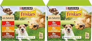 FRISKIES | Patée pour Chien Adulte | en Sauce | Au Poulet, Bœuf, Agneau et Légumes | Aide à Maintenir Un Regard étincelant, Un Poil Brillant et Une Peau Saine | Sachets Fraîcheurs | 24 x 85 g