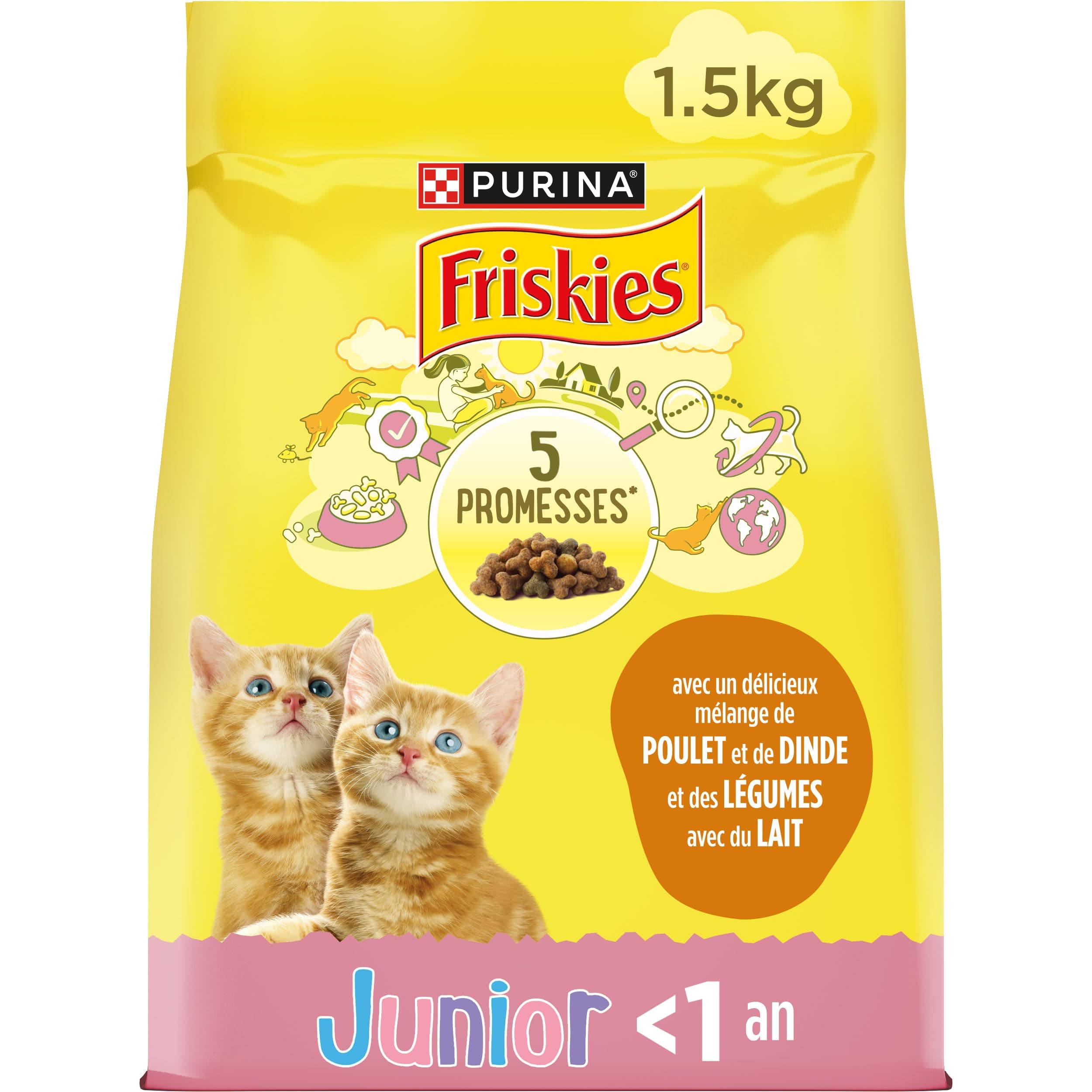 FRISKIES | Junior | Cat | Complete Kitten Kibble | Chicken, Milk and Vegetables | Complete Food for Healthy Kitten Growth | Bag | 1.5 kg