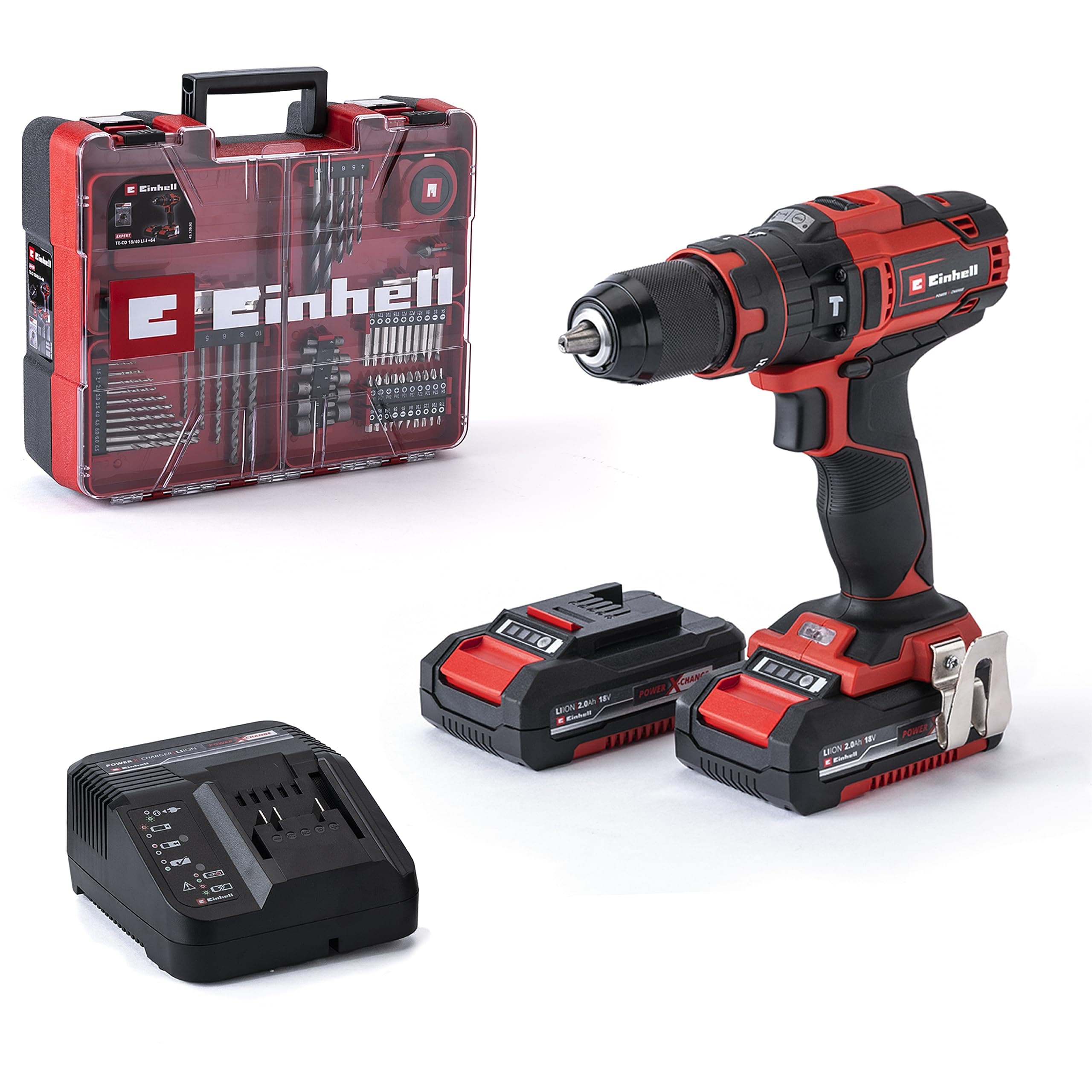 Einhell Perceuse Visseuse à percussion sans fil TE-CD 18/40 Li-i +64 (2x2,0 Ah) Power X-Change (Li-Ion, 18V, Couple 40 Nm) Livré avec 2 Batteries 2,0Ah, Chargeur et 64 Accessoires - Image 3