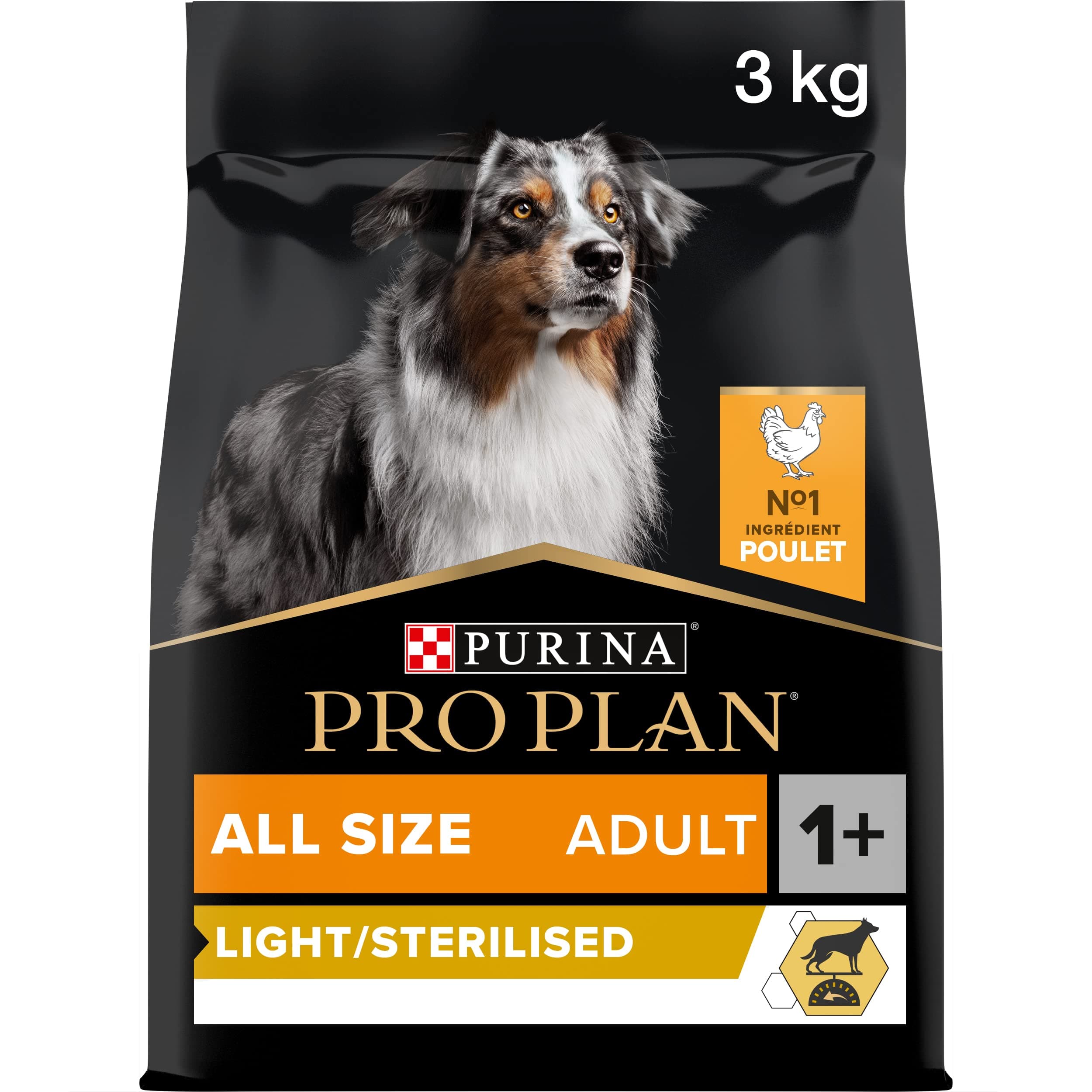 PURINA PRO PLAN | Light/Sterilized | Adult Dog | All Sizes | Protein Dry Food | Chicken | Promotes Weight Management | Bag | 3 kg