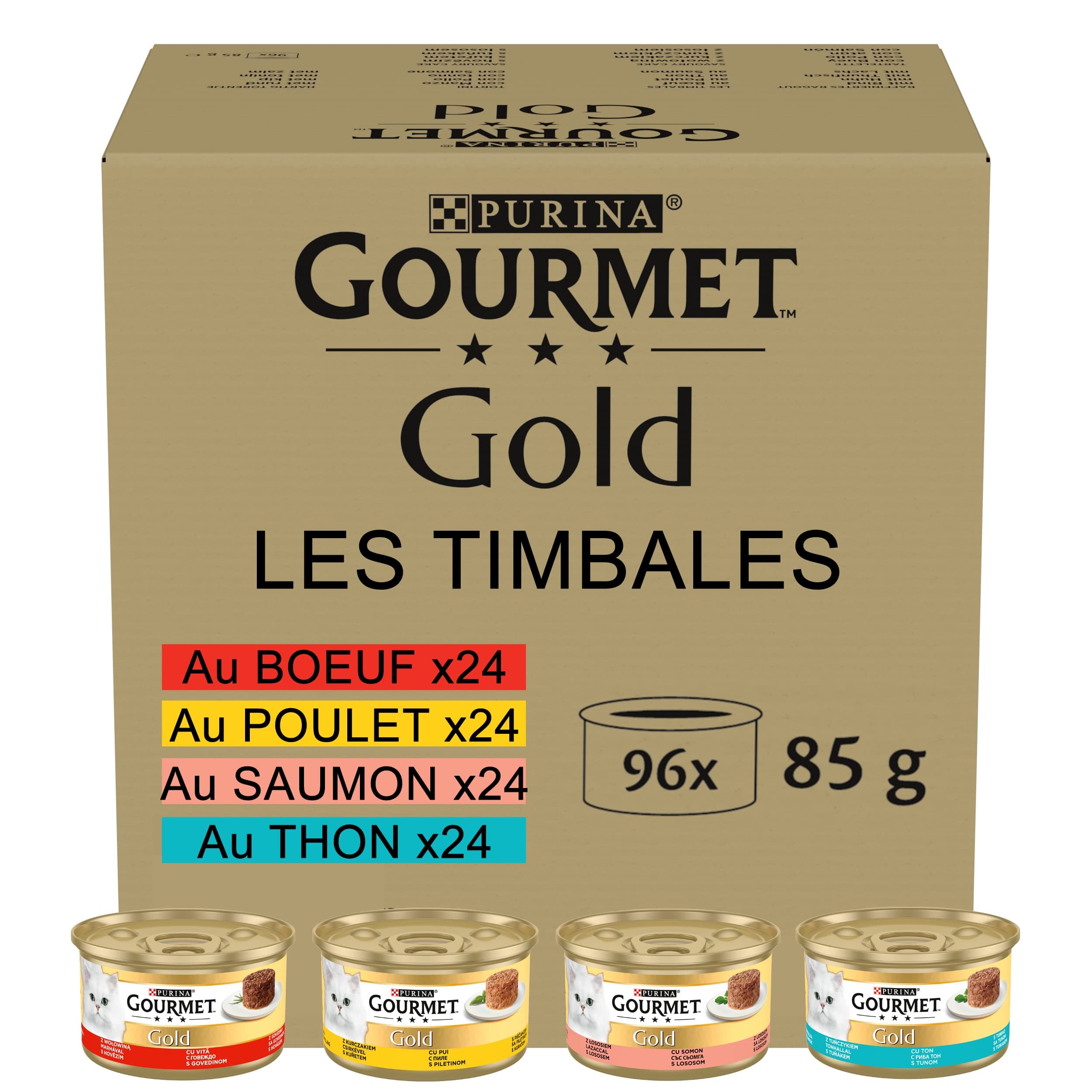 GOURMET | GOLD | Timpani | Complete Food for Adult Cat | Boxes | Beef, Chicken, Salmon, Tuna | 96x85g