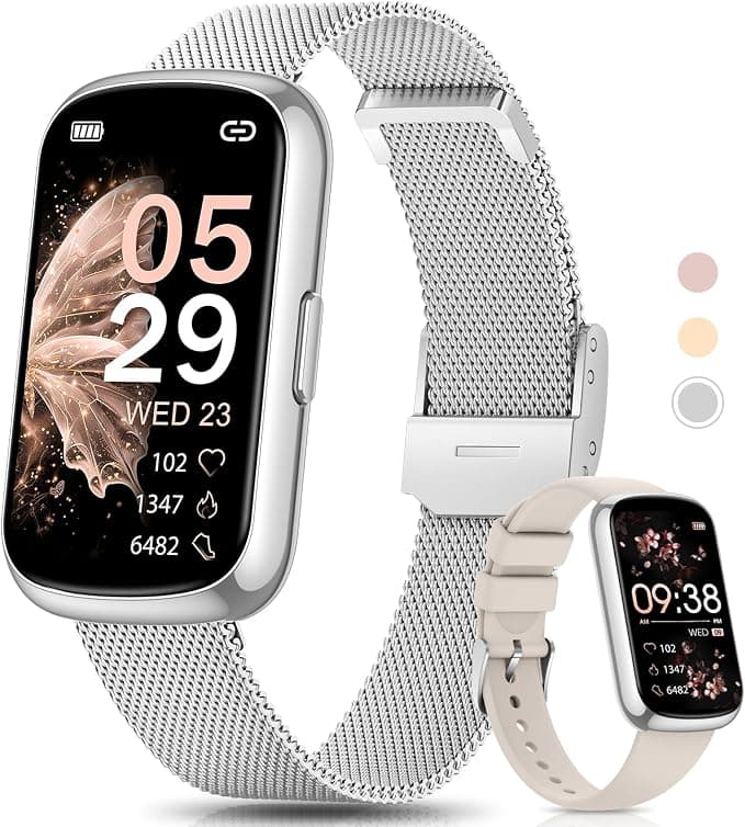 Sanorum Women's Smart Watch, 1.47 Inch Activity Tracker, 24 Sports Modes, Sleep Monitoring, Heart Rate SpO2 Pedometer Female Function, Waterproof IP68 Long-Lasting Smartwatch Android iOS Silver - Image 1