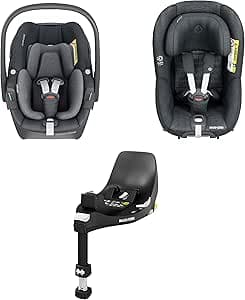 Maxi-Cosi Pack with FamilyFix 360 i-Size Base, Pebble 360 i-Size Baby Car Seat, Pearl 360 i-Size Child Car Seat, FlexiSpin Rotation, Click & Go Installation, 0-4 Years, 40-105 cm, Graphite