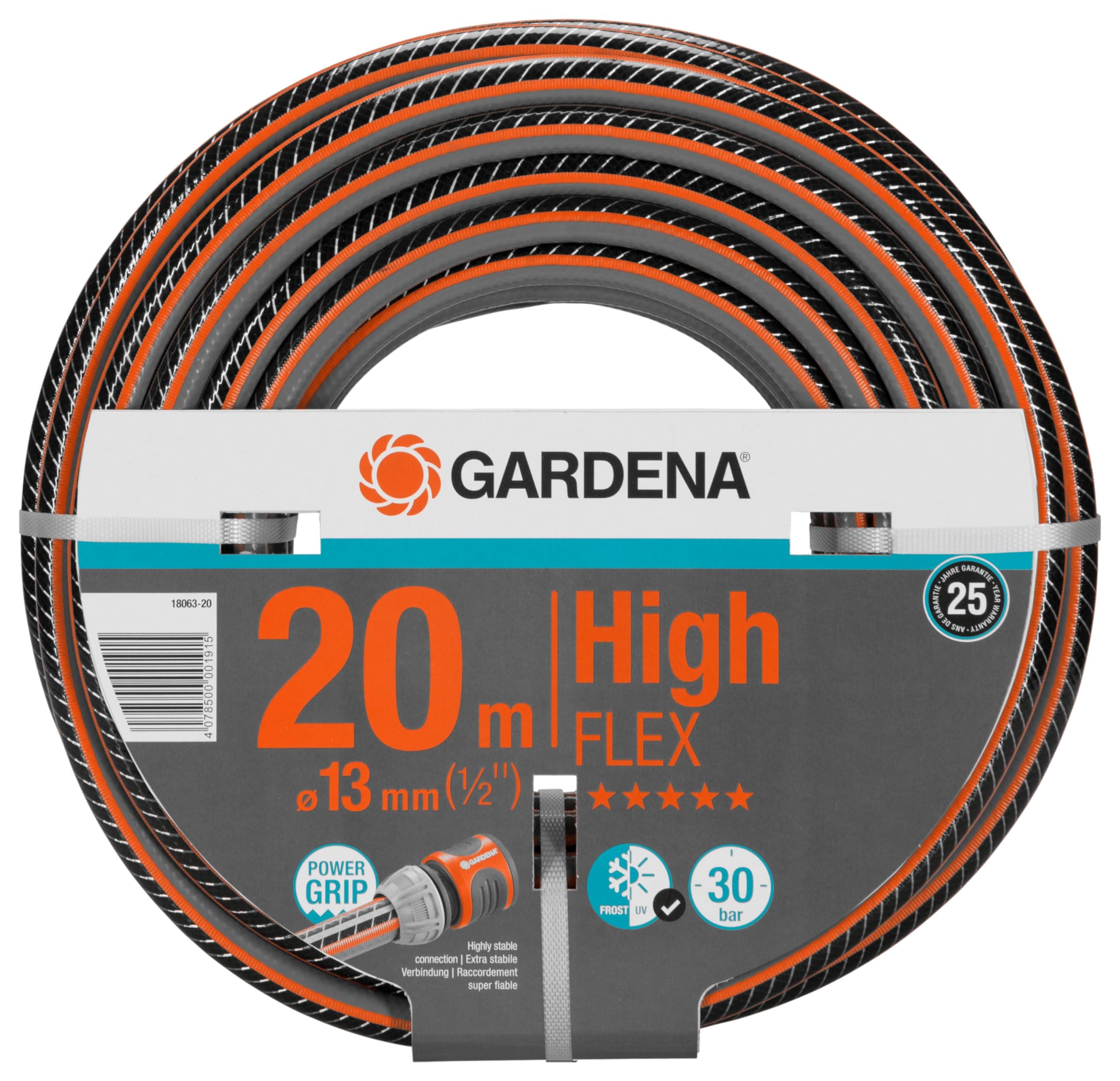 Gardena Gardena Highflex Comfort hose 13 mm (1/2 inch), 20 m: garden hose with power profile, pressure 30 bar, dimensionally stable, UV-resistant (18063-88)